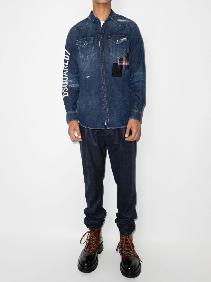 Logo Print Patch Denim Shirt