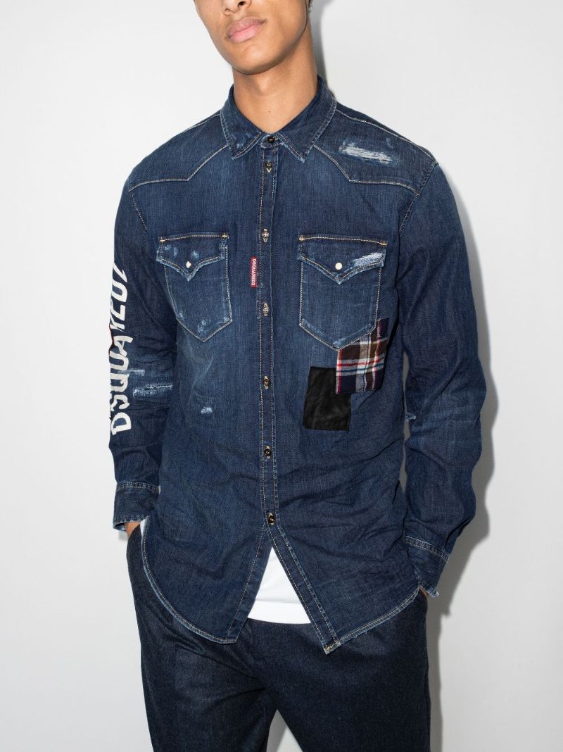 Logo Print Patch Denim Shirt