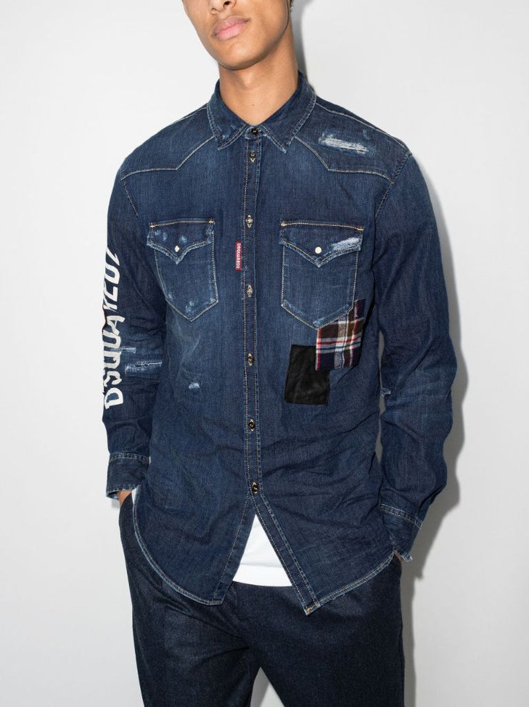 Logo Print Patch Denim Shirt