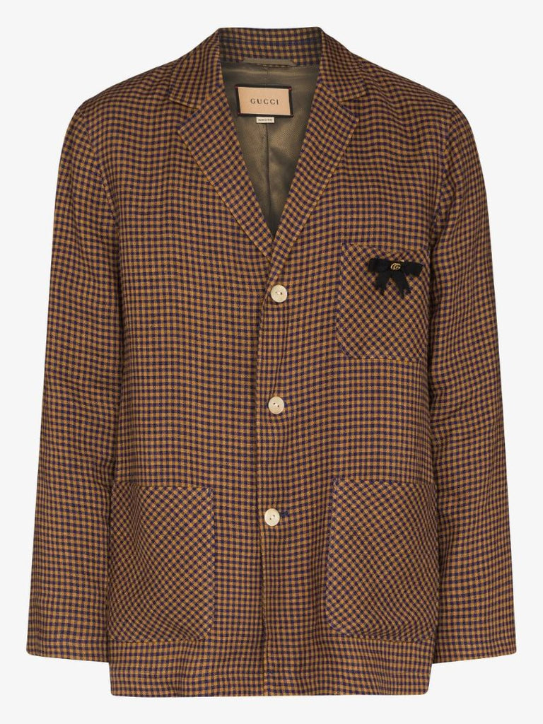 Brown Checked Single-breasted Cotton Blazer