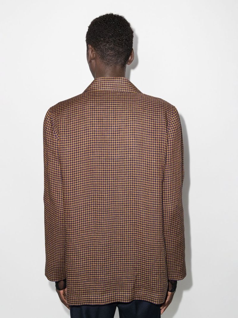 Brown Checked Single-breasted Cotton Blazer
