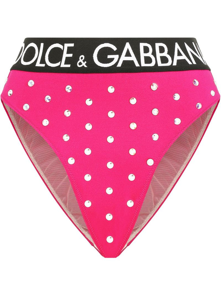 Pink Crystal Embellished High-waisted Briefs