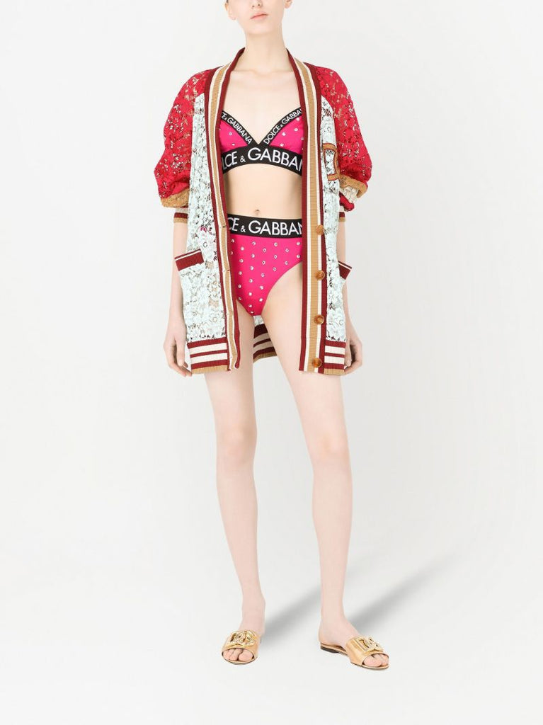 Pink Crystal Embellished High-waisted Briefs