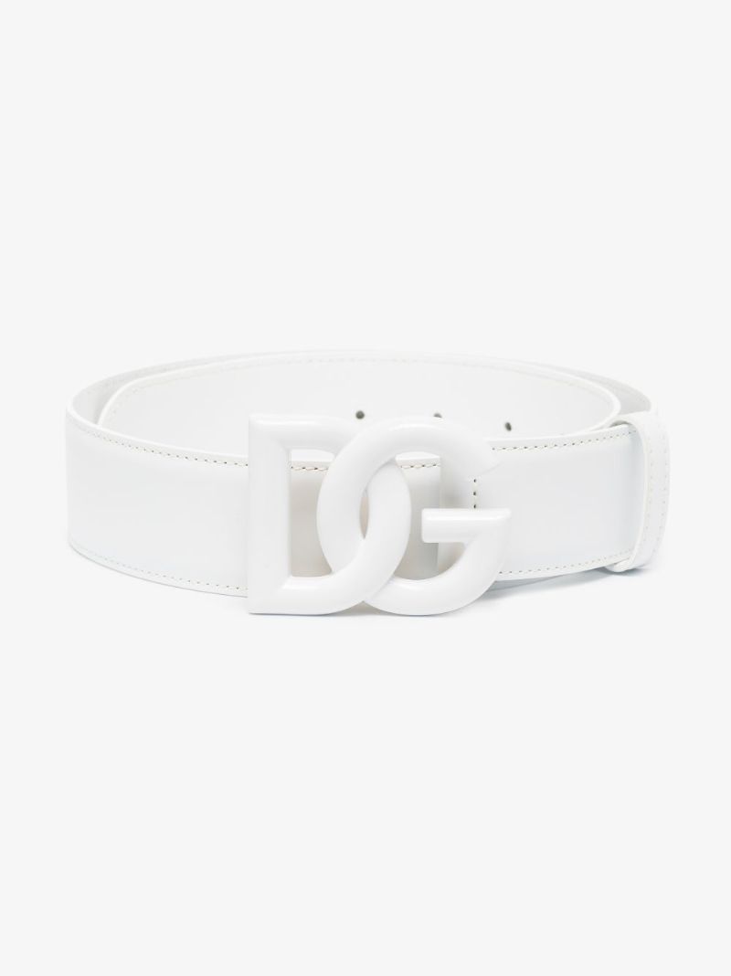 White Dg Logo Leather Belt