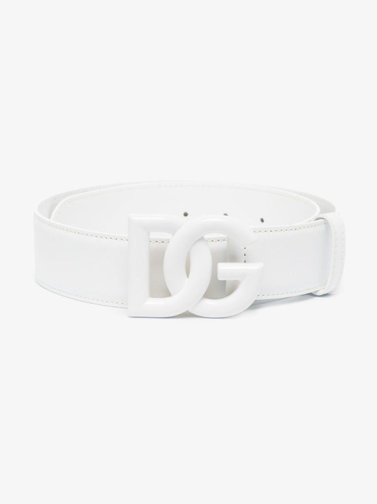 White Dg Logo Leather Belt