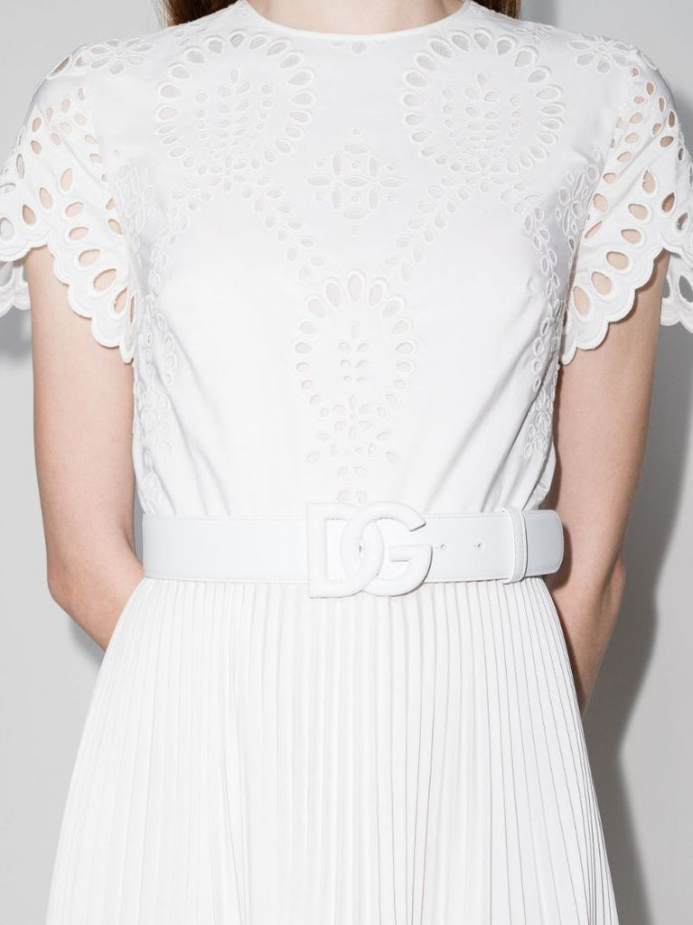 White Dg Logo Leather Belt