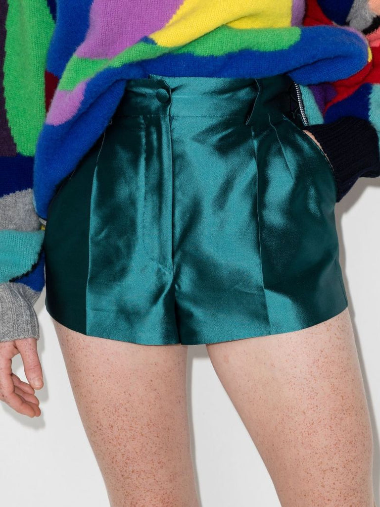 High Waist Tailored Silk Shorts