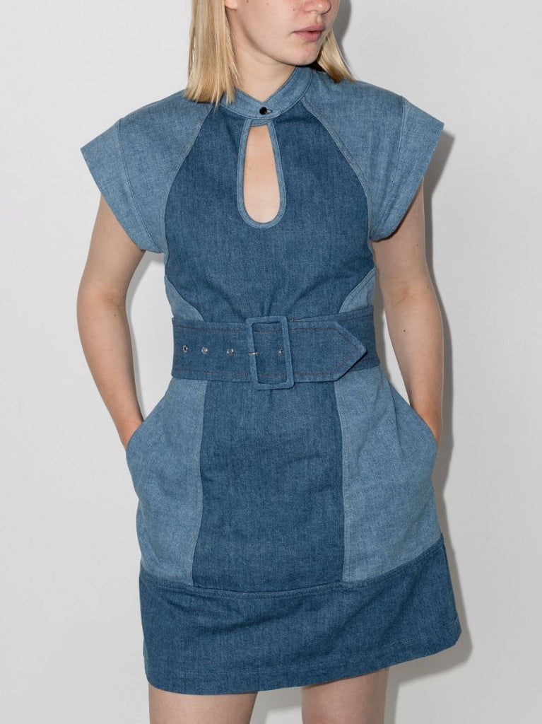 Keyhole Cap Sleeve Denim Mini Dress