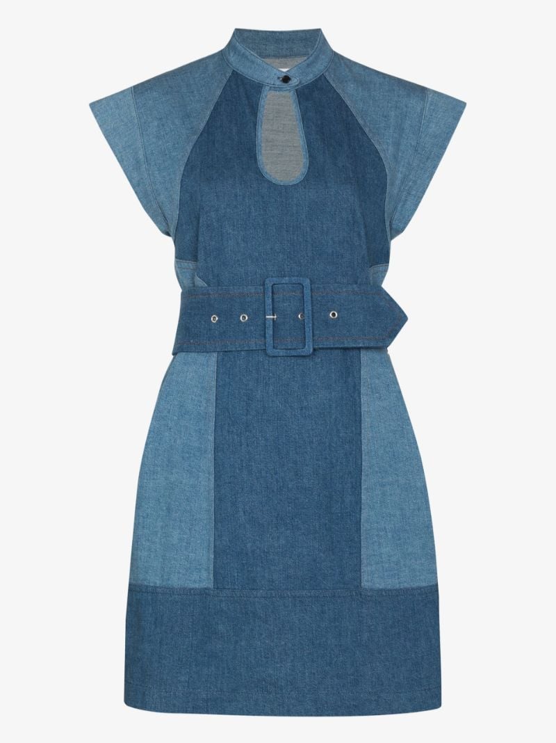 Keyhole Cap Sleeve Denim Mini Dress