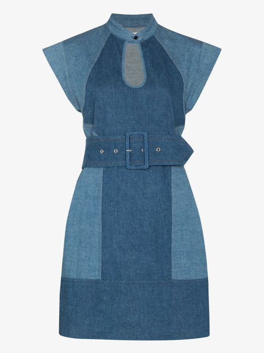 Keyhole Cap Sleeve Denim Mini Dress