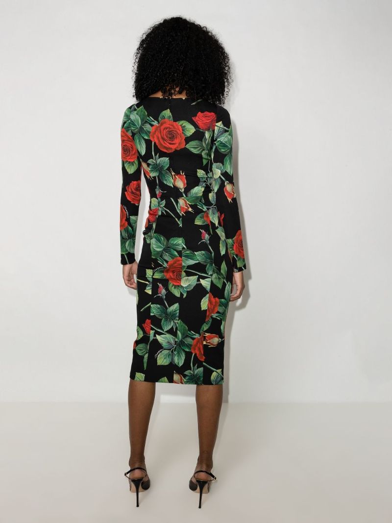 Rose Print Square Neck Dress
