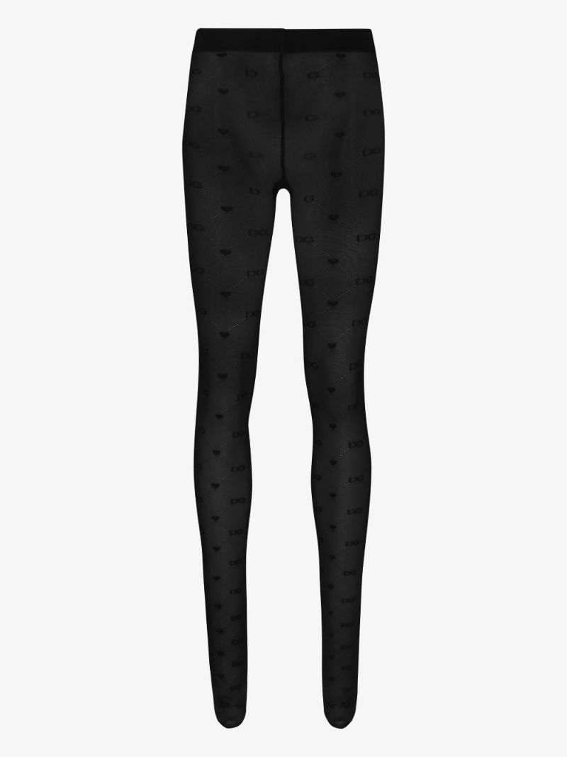 Black Dg Heart Print Tights