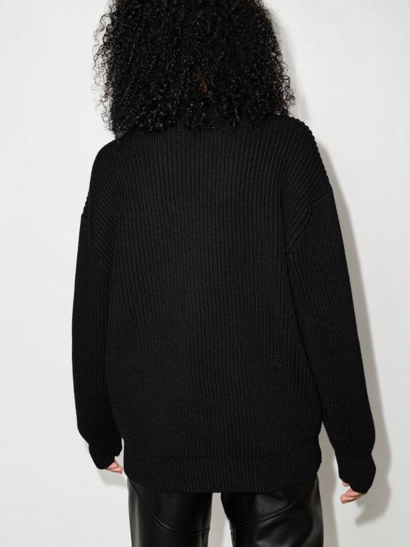 Ribbed Knit Logo Patch Wool Sweater