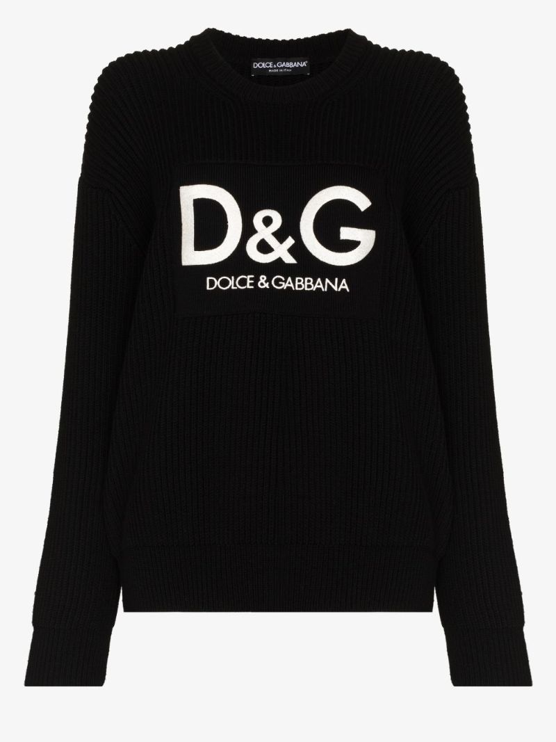 Ribbed Knit Logo Patch Wool Sweater