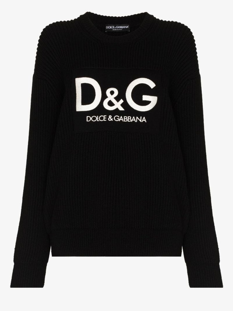 Ribbed Knit Logo Patch Wool Sweater