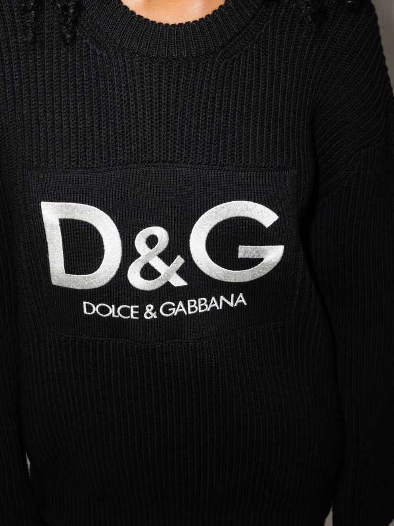 Ribbed Knit Logo Patch Wool Sweater