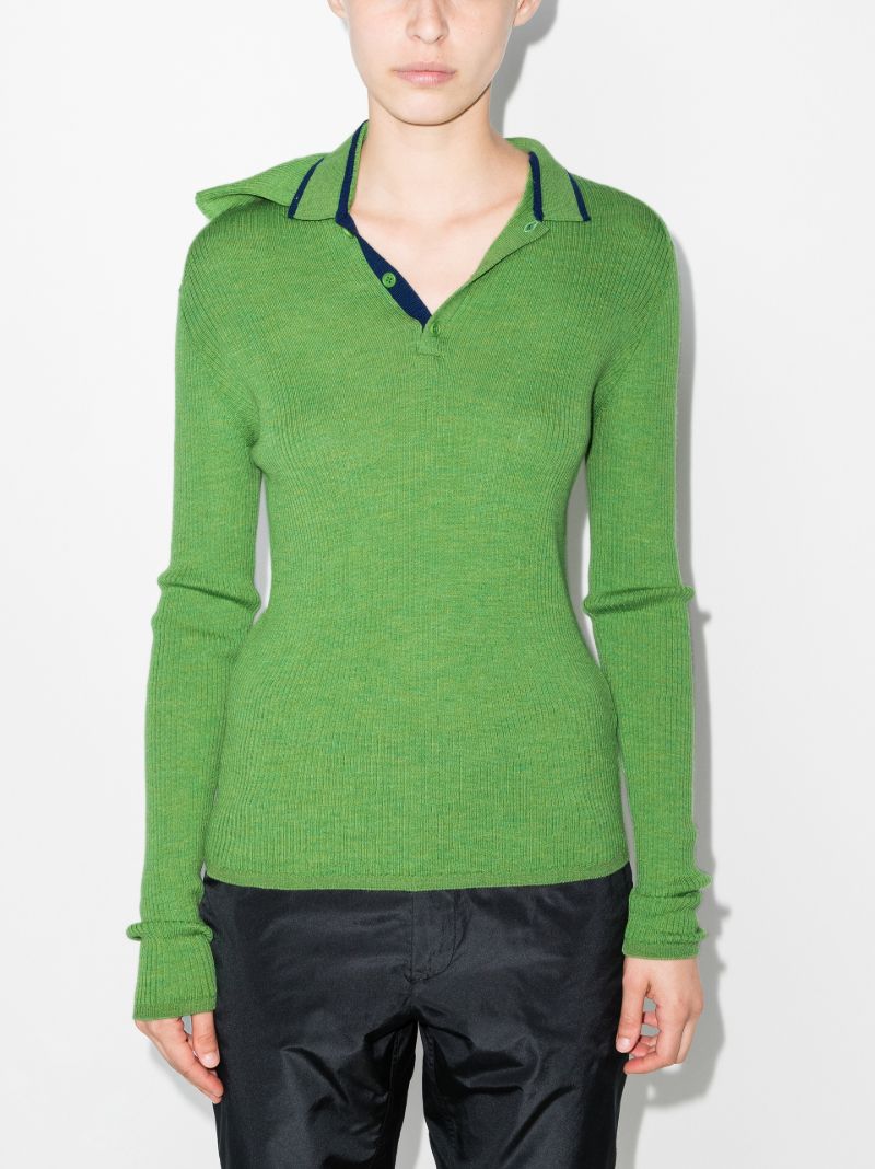 Double Neckline Ribbed Sweater