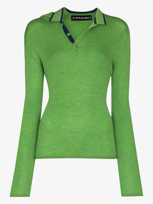 Double Neckline Ribbed Sweater