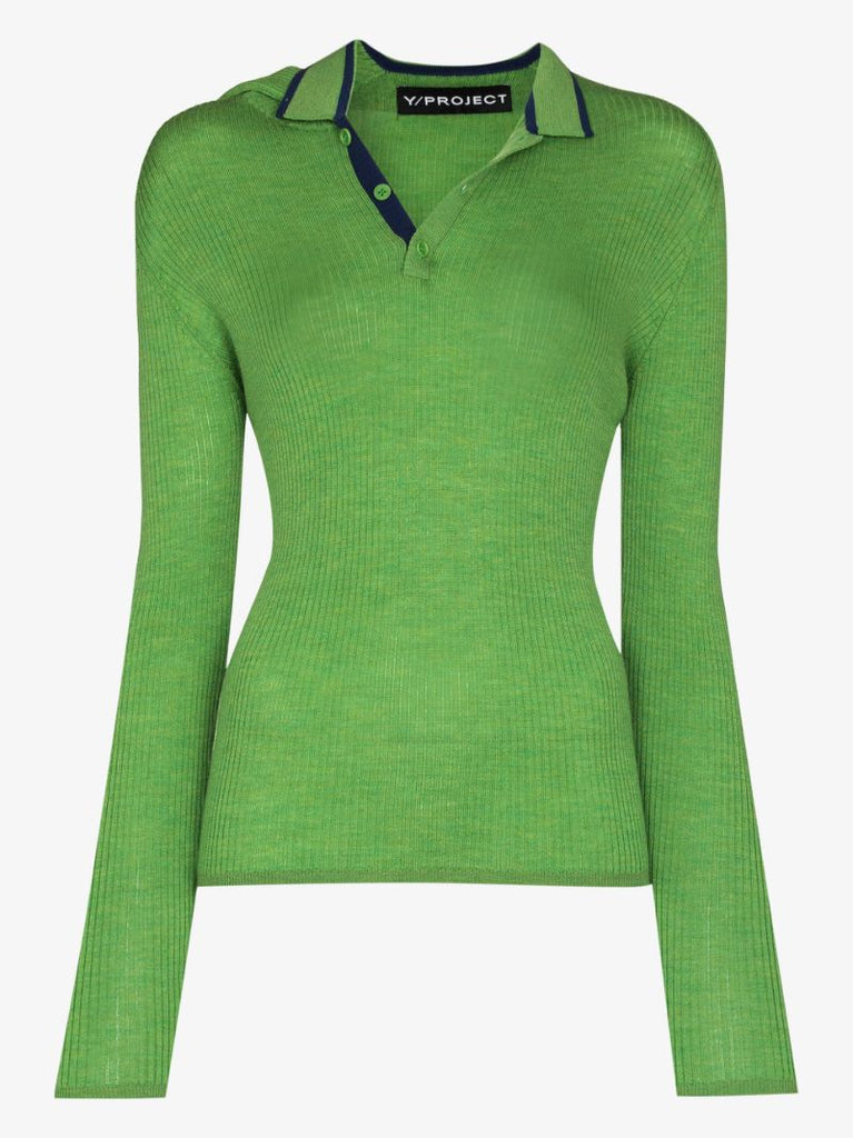 Double Neckline Ribbed Sweater