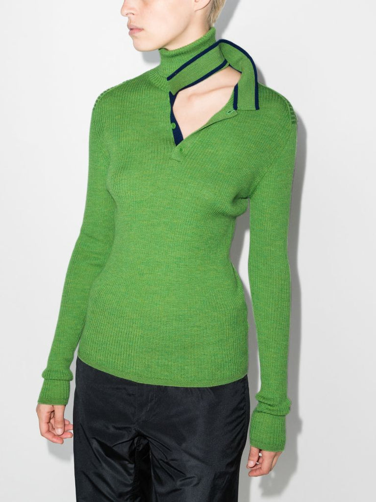 Double Neckline Ribbed Sweater