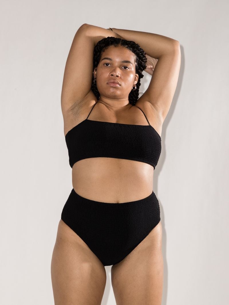 Black Smocked Bikini Top