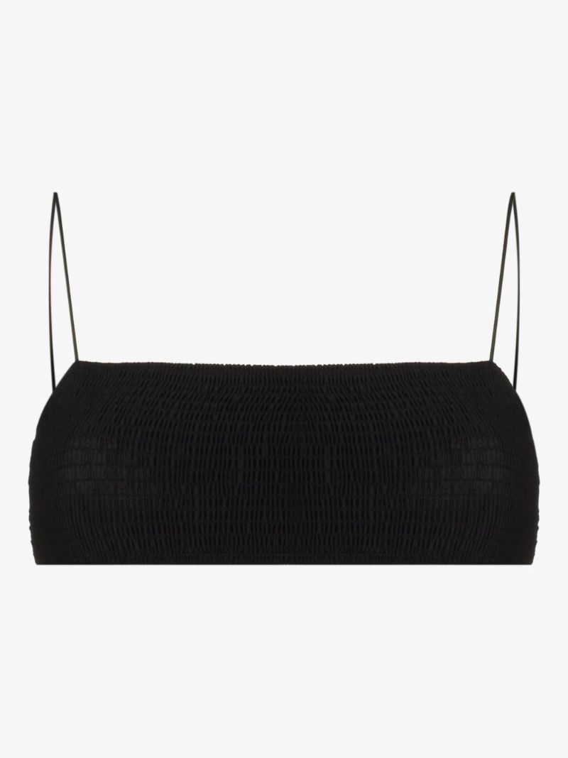Black Smocked Bikini Top