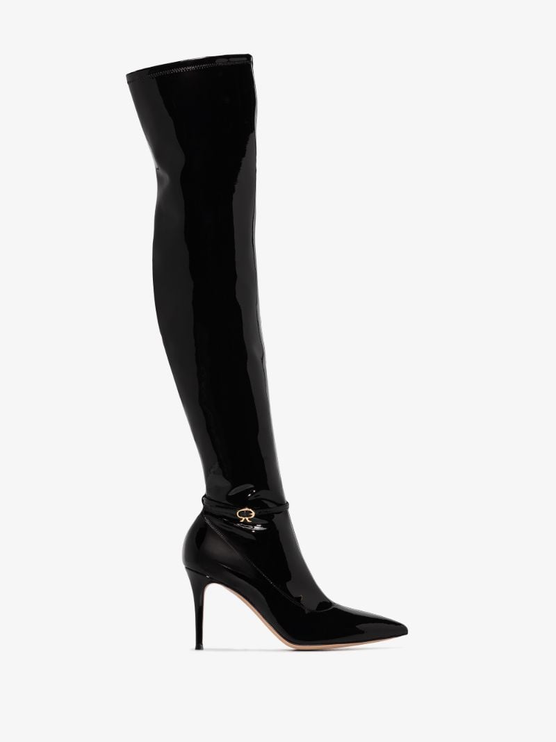 Black Ribbon 85 Thigh-high Leather Boots