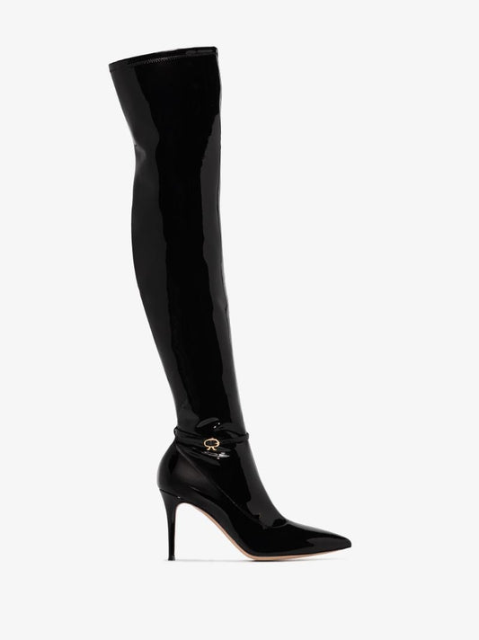 Black Ribbon 85 Thigh-high Leather Boots