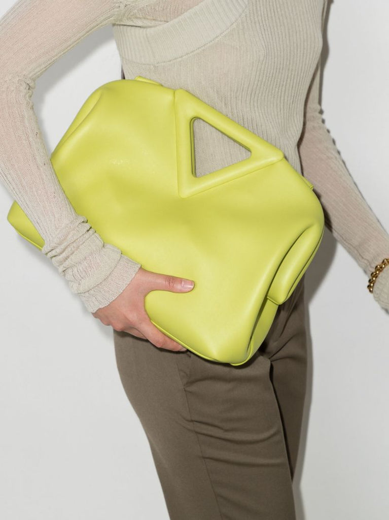 Green Point Leather Top Handle Bag
