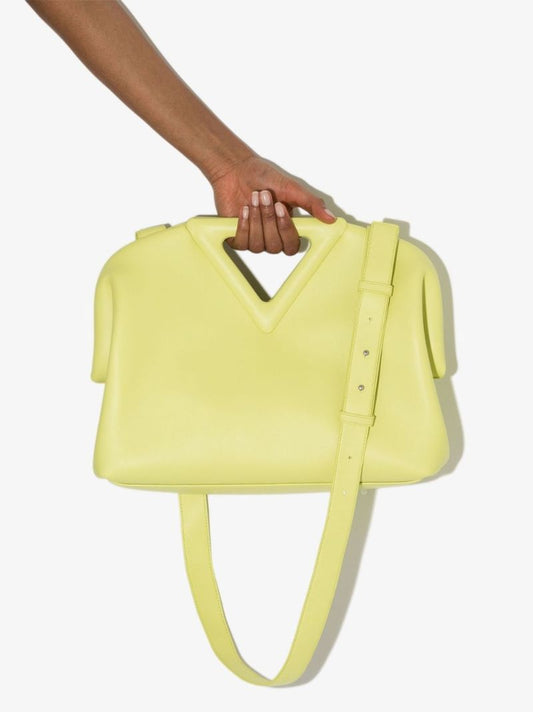 Green Point Leather Top Handle Bag