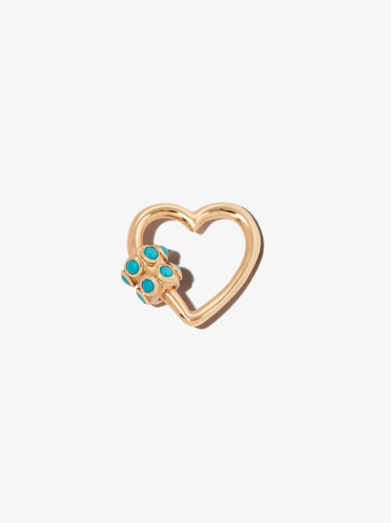 14k Yellow Gold Stoned Turquoise Heart Lock Charm