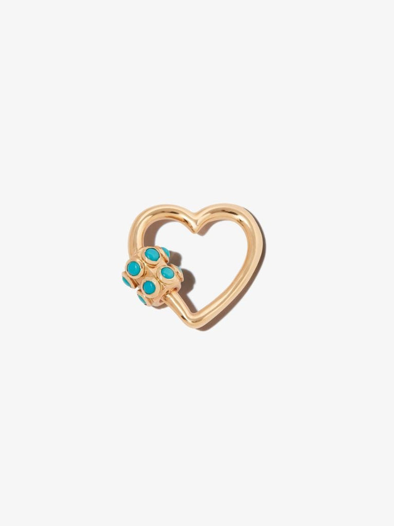 14k Yellow Gold Stoned Turquoise Heart Lock Charm