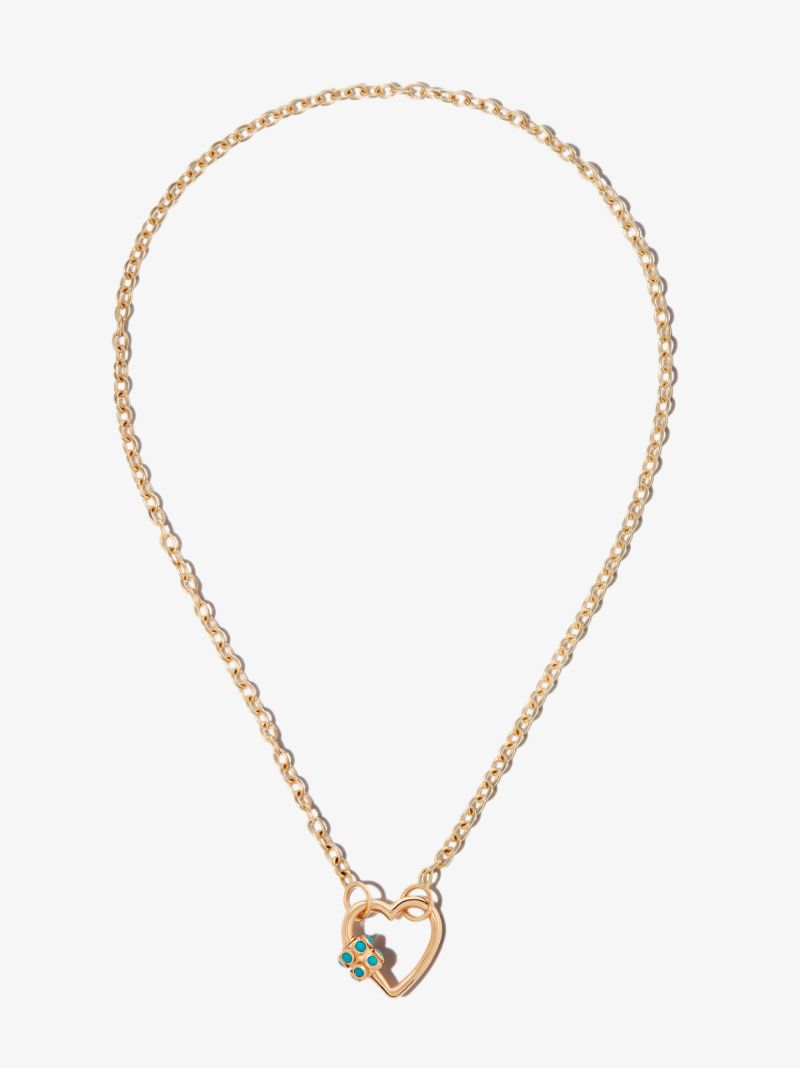 14k Yellow Gold Stoned Turquoise Heart Lock Charm