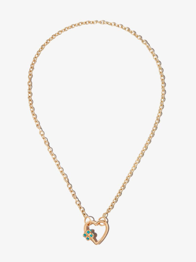 14k Yellow Gold Stoned Turquoise Heart Lock Charm