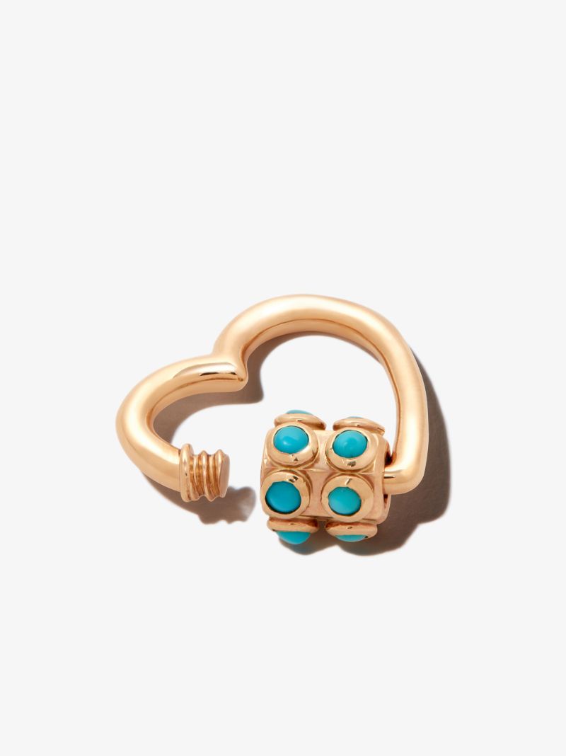 14k Yellow Gold Stoned Turquoise Heart Lock Charm
