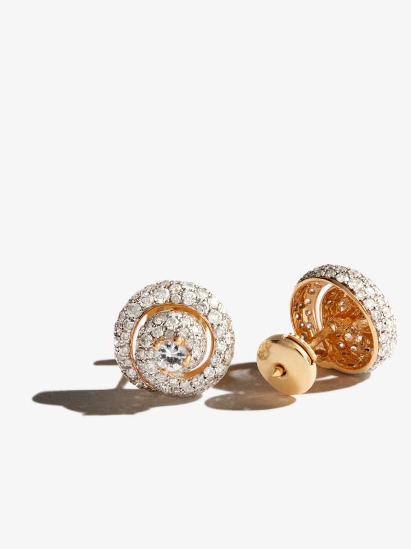 18k Yellow Gold Coquillage Diamond and Sapphire Stud Earrings