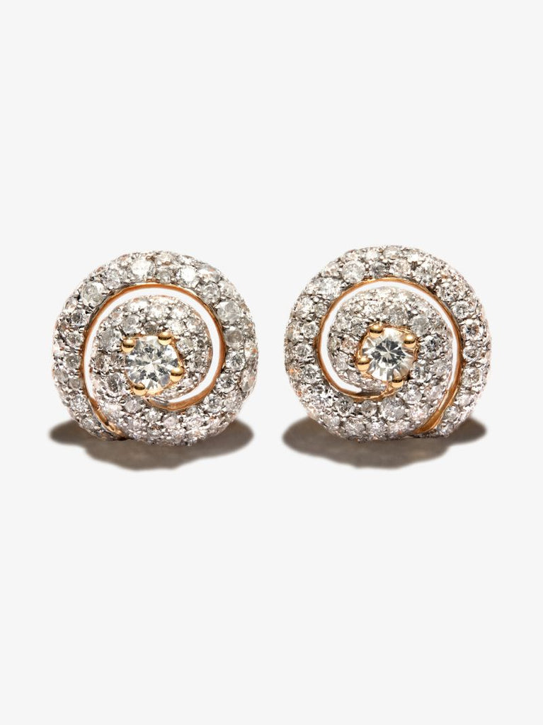 18k Yellow Gold Coquillage Diamond and Sapphire Stud Earrings