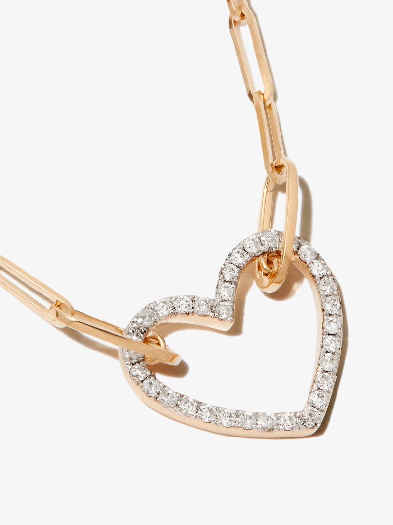 18k Yellow Gold Diamond Heart Chain Necklace