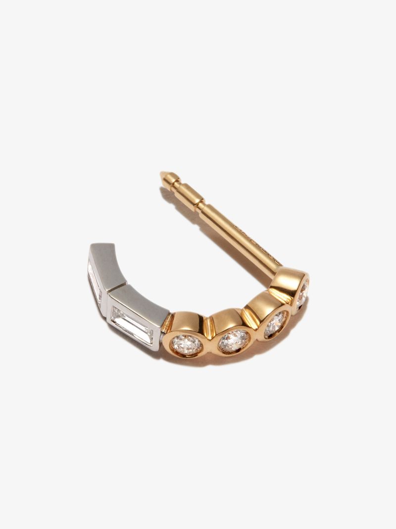 18k Yellow and White Gold Diamond Hoop Earring