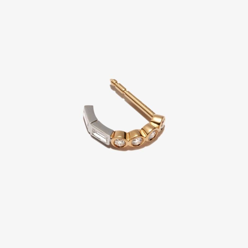 18k Yellow and White Gold Diamond Hoop Earring
