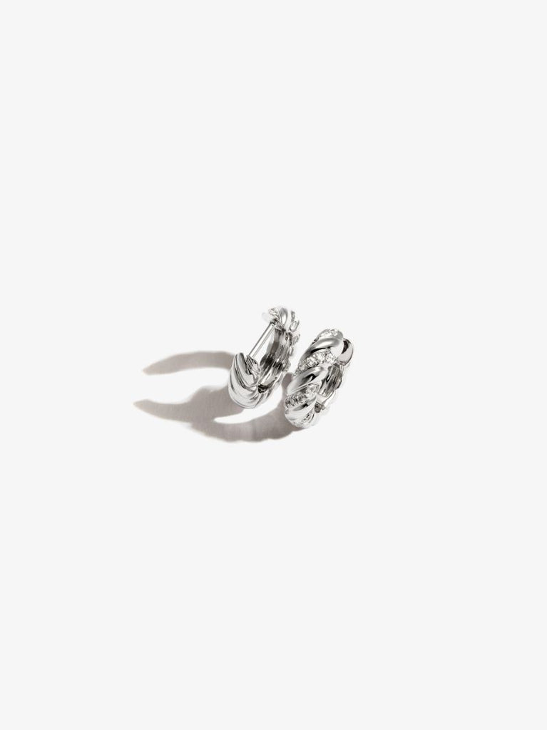 18k White Gold Striped Diamond Hoop Earrings