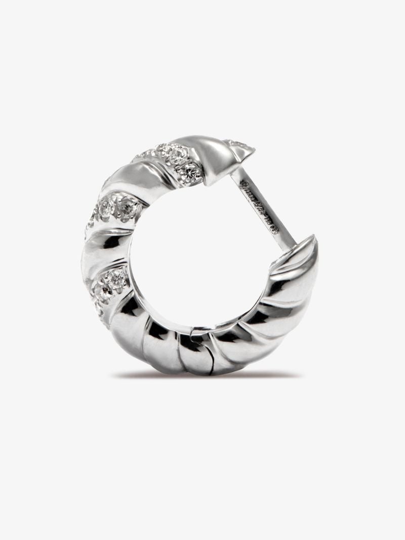 18k White Gold Striped Diamond Hoop Earrings