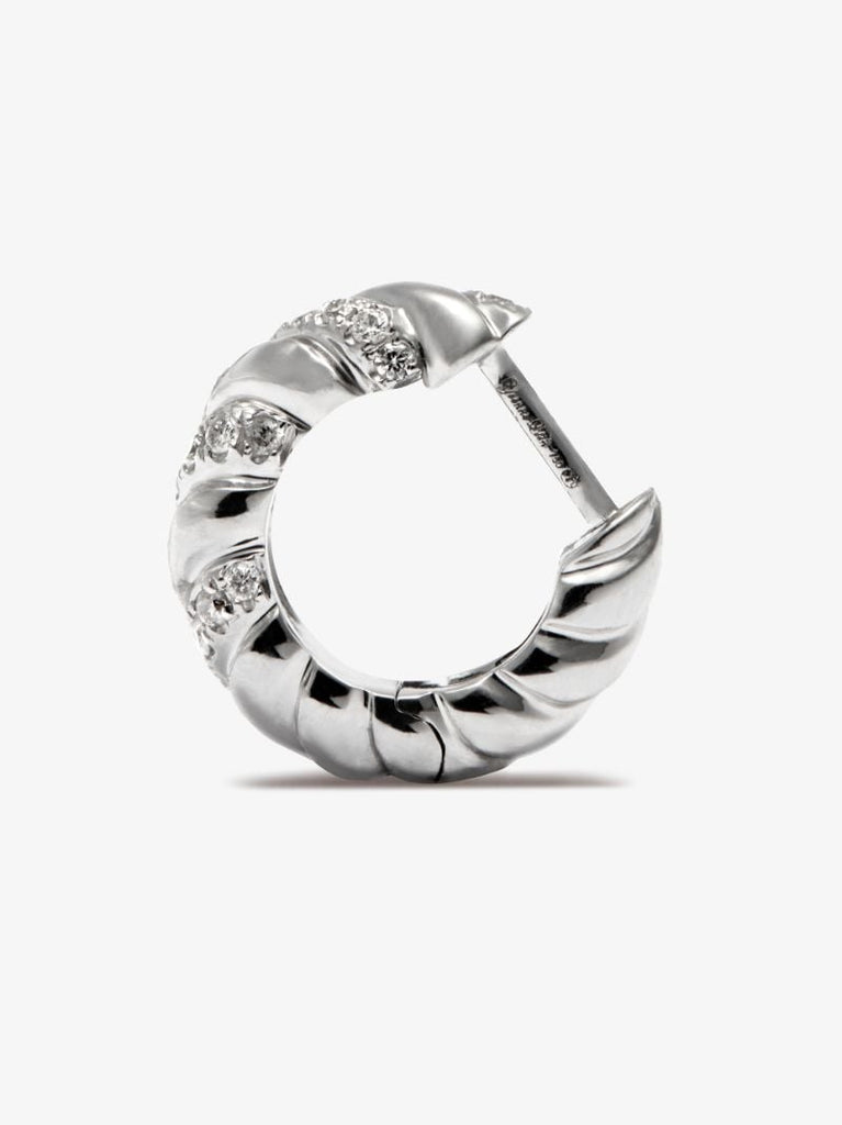 18k White Gold Striped Diamond Hoop Earrings