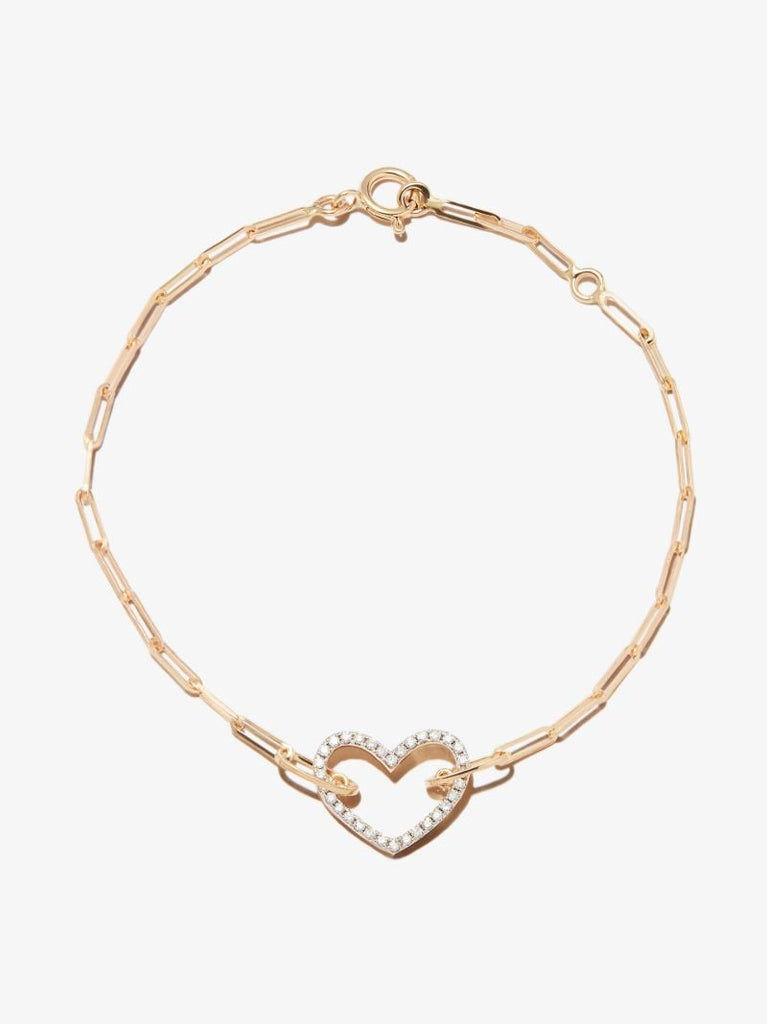 18k Yellow Gold Diamond Heart Chain Bracelet