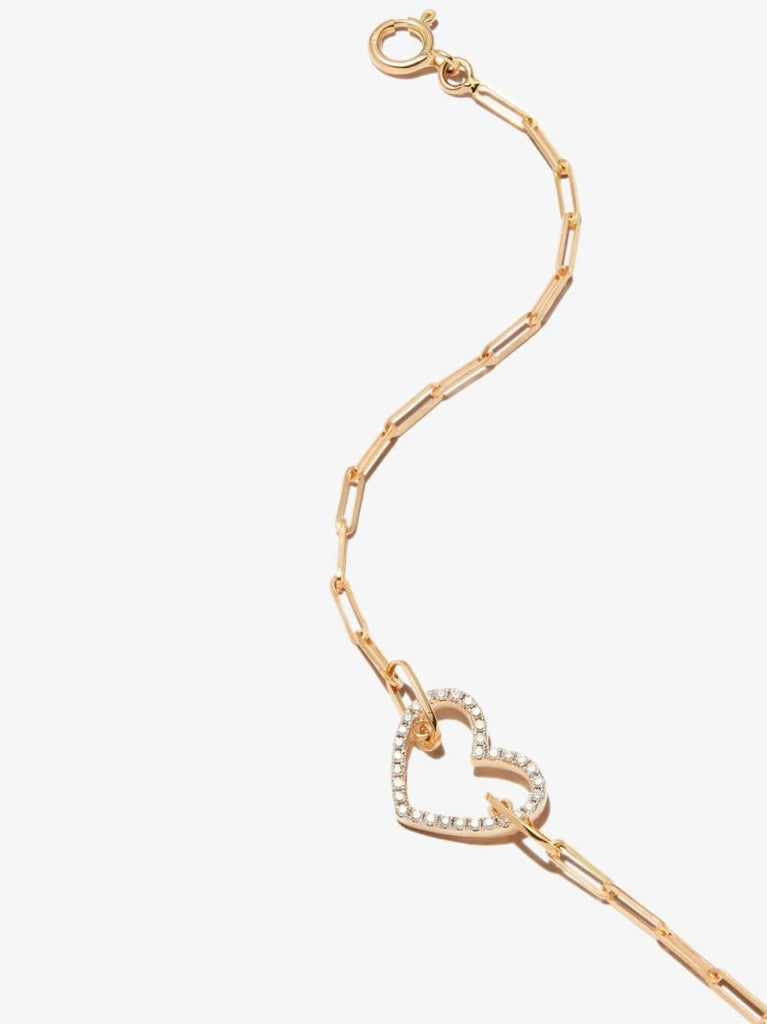 18k Yellow Gold Diamond Heart Chain Bracelet