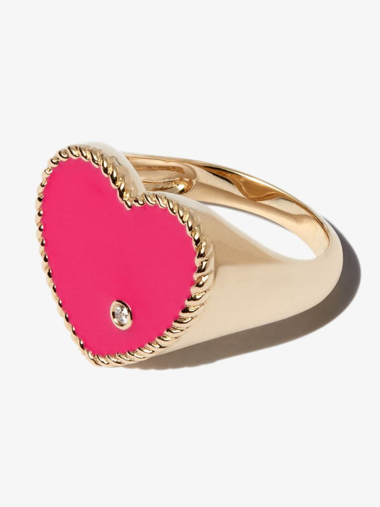 9k Yellow Gold Heart Diamond Signet Ring