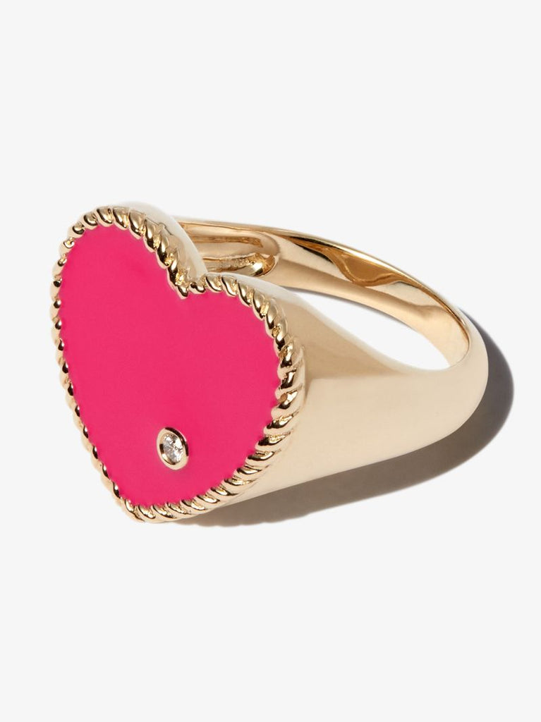 9k Yellow Gold Heart Diamond Signet Ring