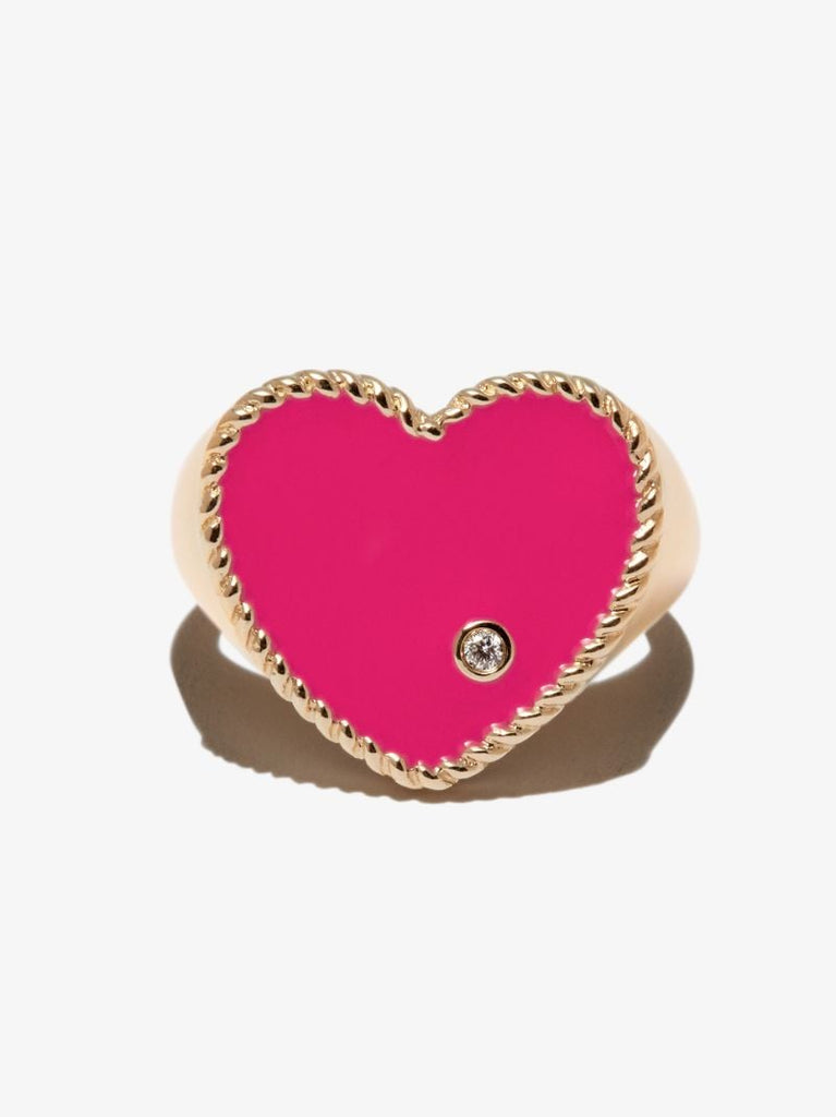 9k Yellow Gold Heart Diamond Signet Ring