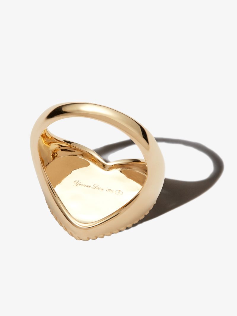 9k Yellow Gold Heart Diamond Signet Ring