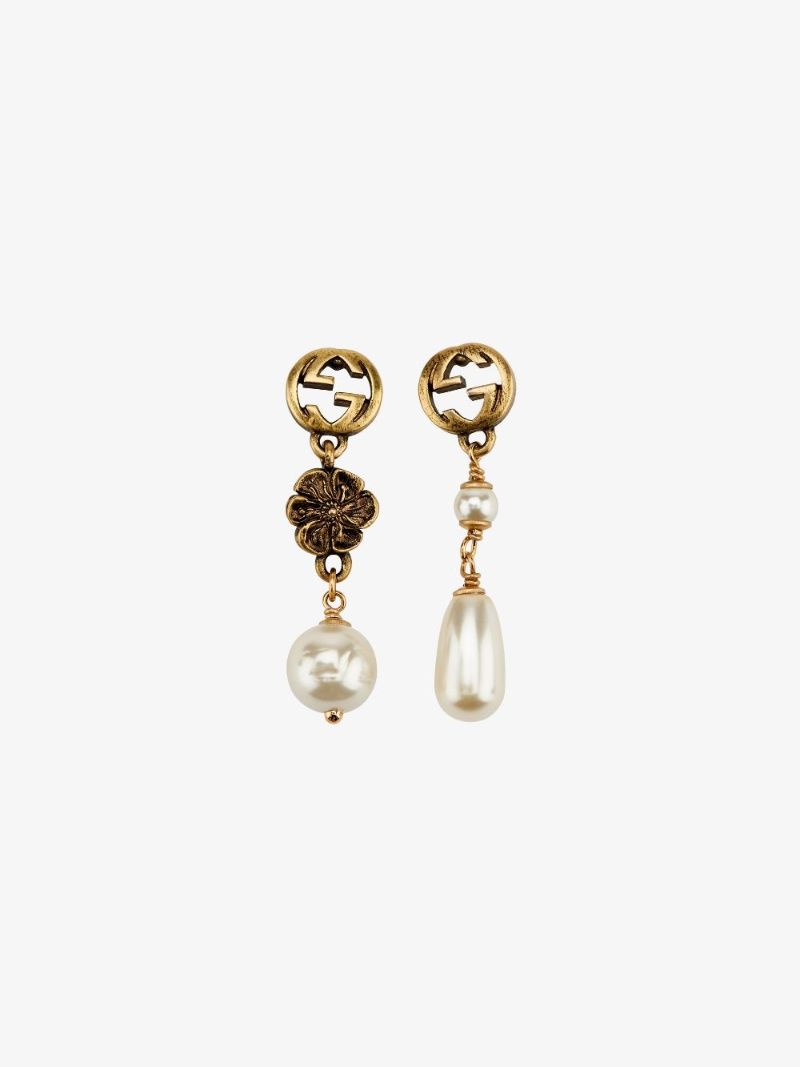 Gold Tone Gg Flower Pearl Drop Earrings